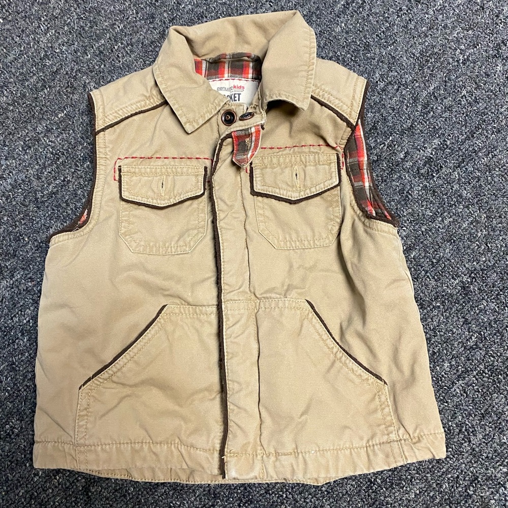 Genuine kids from oshkosh Tan Vest with Red Plaid Lining